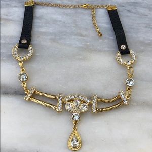 Black Leather Choker with Diamonds